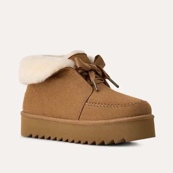 UGG Kallen Platform Boots Booties Tan Suede Soft & Cozy New in Box!! - Picture 2 of 12